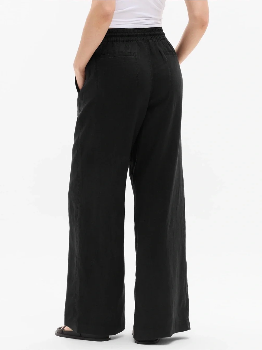 NWT Athleta Retreat Linen Wide Leg Black Pant Size Large
